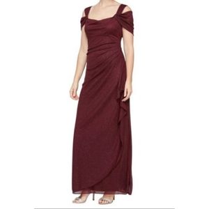 Alex Evenings Women's Off The Shoulder Maxi Dress with Ruched Skirt